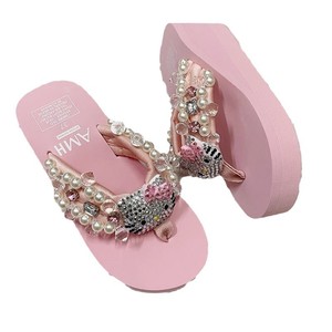 Bayan ayakkabı için moda boncuklu taş inci plaj Flip-flop - Product Image 5