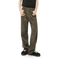 Mtlclothes Jean tricoté décontracté pour homme, taille mi-haute, coupe droite ample, imprimé léopard, style rétro européen et américain, Hip-Hop, Nouvelle collection automne, Taille moyenne