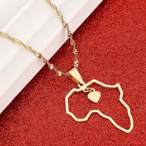 Venta al por mayor de moda los hombres de las Mujeres 18k chapado en oro de 14k de mundo de joyería de cadena de acero inoxidable África africano COLLAR COLGANTE - Product Image 4