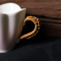 Tasse à thé en céramique de style chinois, inspirée du Zen, avec poignée en rotin, dégradé de couleurs, faite à la main, résistante à la chaleur, élégante