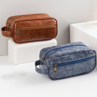 Trousse de Toilette Homme Grande Capacité en Cuir PU, Portable, avec Fermeture Éclair, pour Kit de Rasage et Rangement, Pochette de Voyage