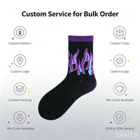 Chaussettes en coton jacquard unisexe à motif flamme, style street punk, personnalisables avec logo OEM, vente en gros