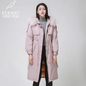 Chaqueta de invierno para mujer, abrigo grueso y cálido con cuello de piel de zorro Natural, de piel auténtica Parka, plumón de ganso