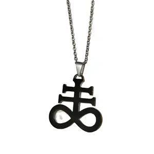 Cool Leviathan Cross Sulfur Pendant Necklace Stainless Steel Church Satan Satan Upside Down Crucifix Male Jewelry