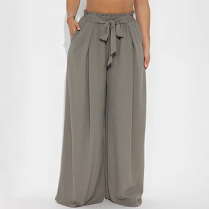 Personalizado Sólido de alta calidad Transpirable Anti-pilling Tie Cintura Pantalón Pantalones de mujer - Product Image 2