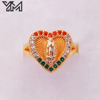 Bague religieuse personnalisée YM plaquée or 18 carats avec Vierge Marie en CZ coloré pour femme