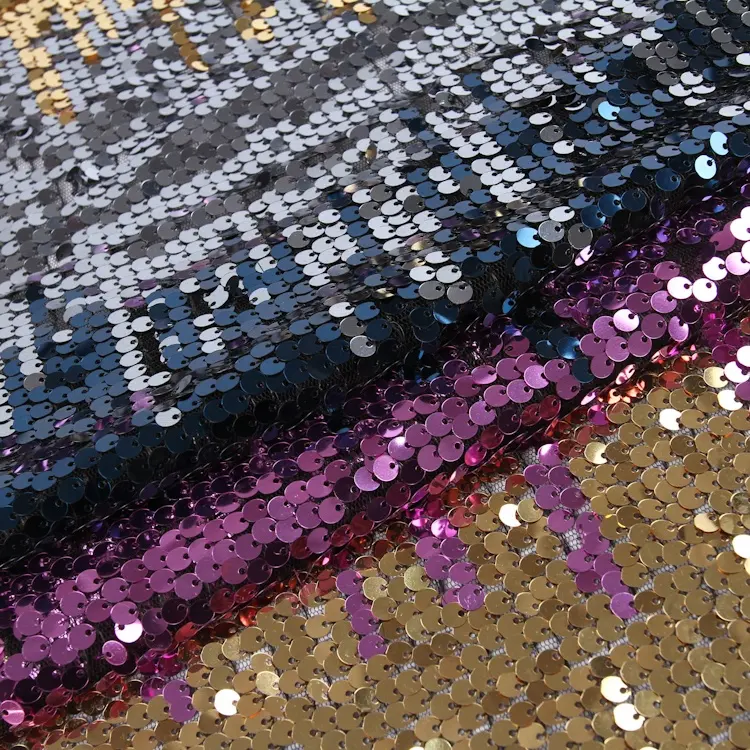 Good sequin ladies garment fabric purple mesh elegant reversible shiny sequin fabric for blazer