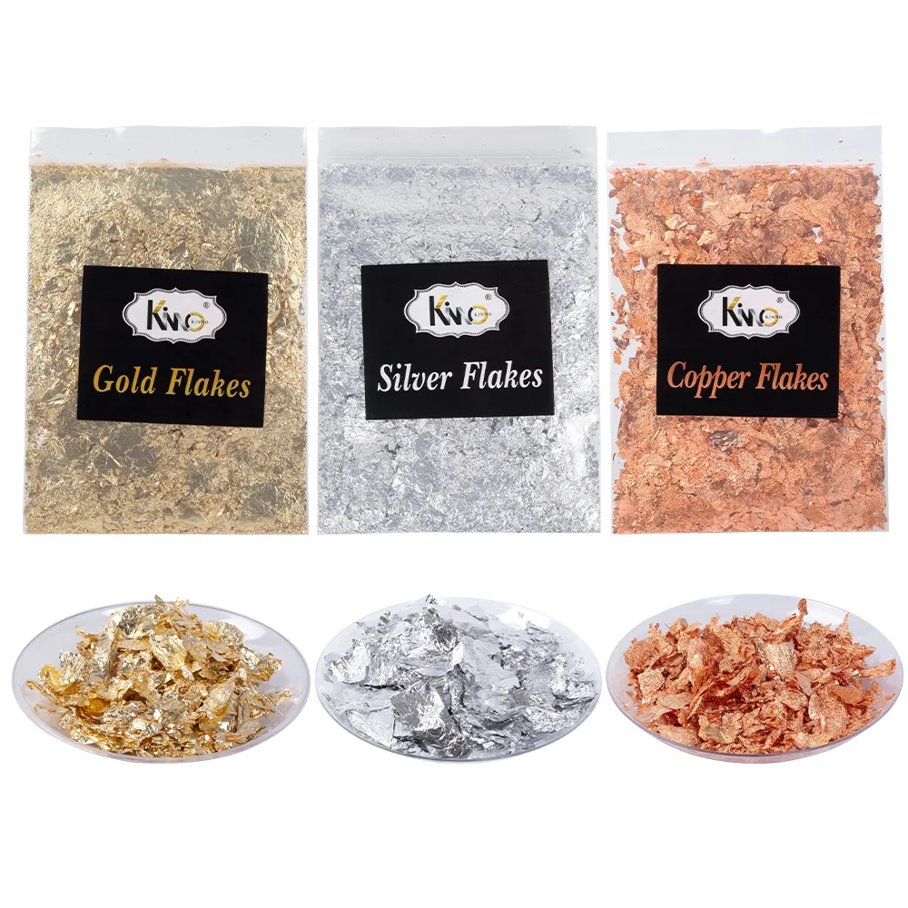 Kinno Hot Sales 3 Gram/set Imitation Gold Leaf Foil Flakes Copper Flakes Imitation Silver Flakes For Nail Art Home Decoration