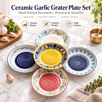 Plat à râper l'ail en céramique à motif floral personnalisé, style méditerranéen Santorin, en porcelaine, pour broyer le gingembre, vente en gros