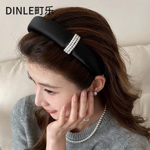 Serre-tête Dinle en perles noir large pour femme – Accessoire capillaire pour usage quotidien - Product Image 1