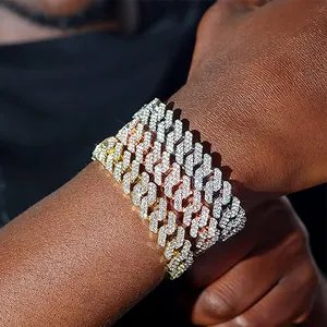 Bracelet à maillons cubains 10mm en stock testeur de diamants glacés S925 sterling VVS Moissanite Hiphop bijoux collier