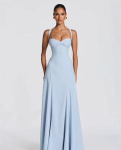 Abito da donna in poliestere, nuovo, tinta unita, <span class=keywords><strong>con</strong></span> <span class=keywords><strong>spalline</strong></span> sottili, senza maniche, schiena incrociata, elegante, sexy, stile europeo americano, per feste - Product Image 3