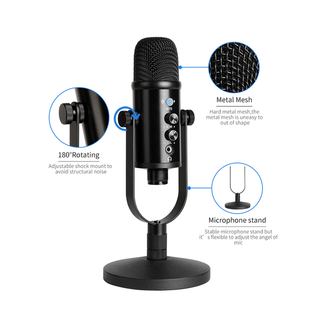 Professional USB Desktop Condenser Microphone with Noise Cancelling Lightweight and Portable for Conference and Studio Use YR13