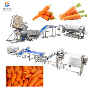 Ligne de traitement commerciale pour radis et carottes : Alimentateur, Laveuse, Éplucheuse, Coupeuse, Machine d'emballage pondéral pour radis - Product Image 1