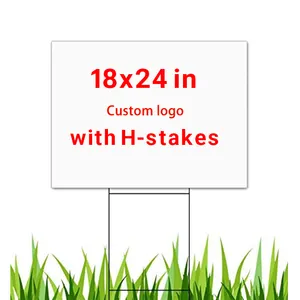 Blank 18x24 campaign signs lawn corrugated plastic yard signs ,yard signs 18x24 with h-stakes