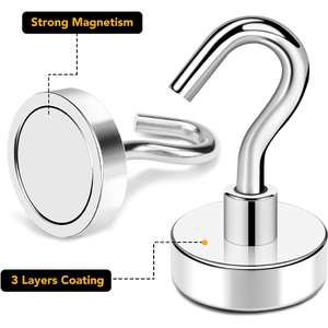 Wholesale Metal 304SS Aluminum 80 Lbs Heavy Duty Strong <strong>Magnet</strong> Screw Wall Hooks With Nuts for Hanging Home Furniture - Product Image 1