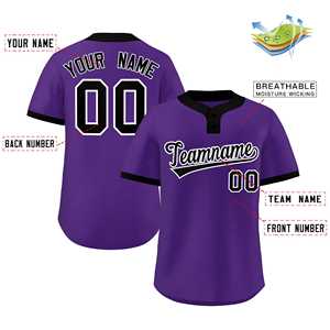 Camiseta de Softbol Personalizada, Estilo Clásico, Auténtica, de Dos Botones, en Morado, Negro y Blanco - Product Image 2