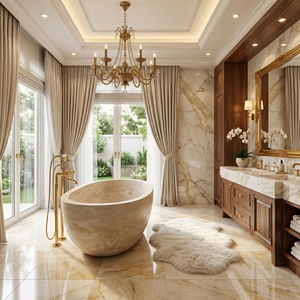 Luxury Custom-made Modern Oval Bathtubs Exclusive Cream White/Beige Travertine Freestanding Soaking Bathroom Vila Hotel Home - Product Image 1