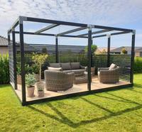 Pergola de jardin en aluminium à toit rigide toutes saisons, imperméable, avec moustiquaire et rideaux
