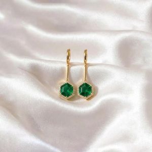 Green Emerald Faceted Gemstone <b>Earrings</b> Elegant Hexagon <b>Dangle</b> <b>Earrings</b> with Cubic Zirconia Detail Minimalist Jewelry Gift - Product Image 3
