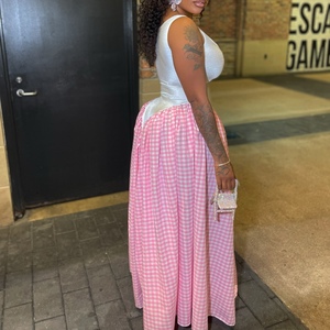 Women's Gingham Sleeveless Maxi Dress - Fitted <b>Top</b> & <b>Flowy</b> Skirt Design Dresses Fashion - Product Image 3