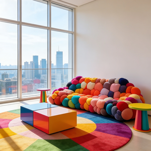 <strong>Funky</strong> Ball Fabric Loveseat Contemporary Artistic Round Cluster <strong>Sofa</strong> Bright Plush Decorative Lounge Couch Hotel Waiting Chair - Product Image 6