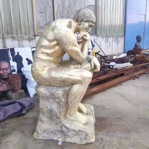 等身大の有名な「考える人」鋳造ブロンズ彫刻像、金属工芸品、真鍮像、庭や家の装飾に - Product Image 1