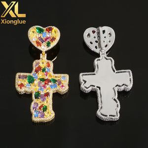 Iced Out Colorful Love <b>Hook</b> Cross <b>Earrings</b> 14K Gold Plated Large Baguette CZ Diamonds Custom Charm Hip Hop Jewelry - Product Image 6