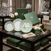 Service de vaisselle en céramique vert pastel moderne, motif chrysanthème, assiettes en porcelaine pour mariages, banquets, traiteur, hôtels, vente au détail