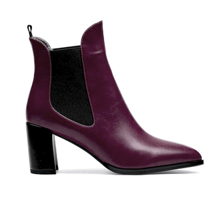 <strong>Women</strong> purple Genuine Leather Pointed Toe <strong>High</strong> <strong>Top</strong> Block Heel Ankle <strong>Boots</strong> - Product Image 1