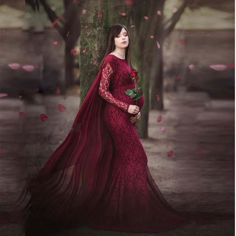 chinese dress ladies Saslax Lace Off Shoulder Doubly Split A-line Skirt Maternity Dress Soft  Stretchy Pregnancy Prop Maxi Gown for Photoshoot Photography Antique Rose  Small at Amazon Women's Clothing store
