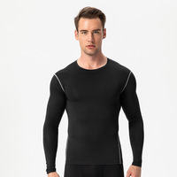 Chemises de course et de fitness à manches longues pour homme, couche de base de compression, séchage rapide, hauts de gymnastique à rayures latérales