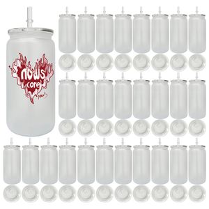 Recyclable BPA Free Kids Children Can Shaped Frosted Acrylic 16oz <b>Cup</b> with clear Lid and Straw for UV DTF Transfer - Product Image 2