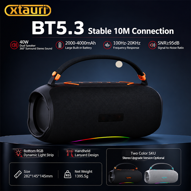 XTAURI Waterproof for Speaker Portable Outdoor Subwoofer High-Power Indoor/Outdoor Audio System Color Lights
