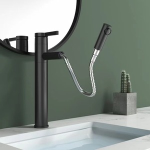 Robinet de lavabo extractible en cuivre, mitigeur surélevé à trou unique pour lavabo de salle de bain - Product Image 1