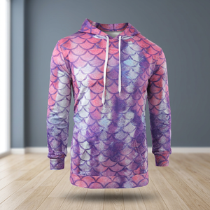 Sweat-shirt unisexe à capuche imprimé écailles de sirène, manches longues, décontracté, respirant, tricoté, motif violet rose, collection printemps 2026 - Product Image 3
