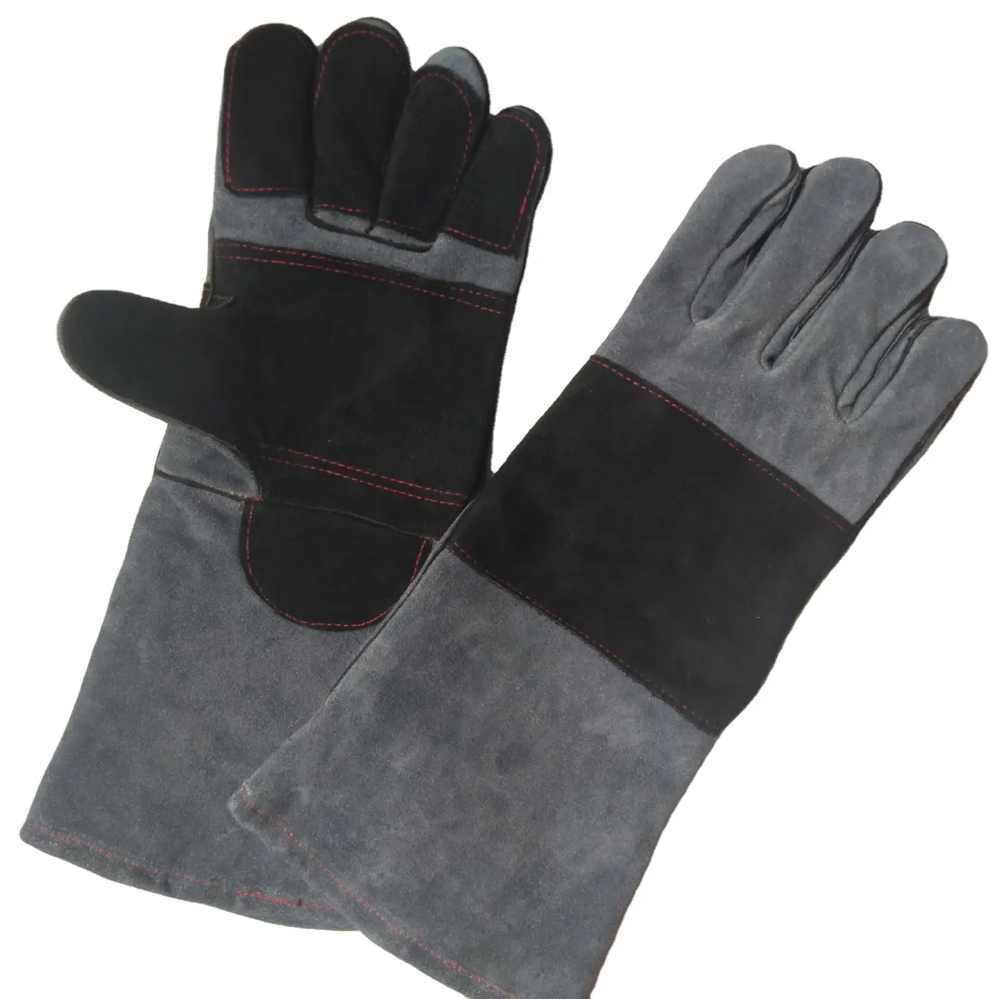 Высококачественные 16-дюймовые сварочные черные и серые кожаные перчатки, длинные хлопчатобумажные перчатки для барбекю