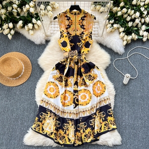 Robes imprimées vintage pour femmes, robes longues sans manches cintrées pour l'été - Product Image 4