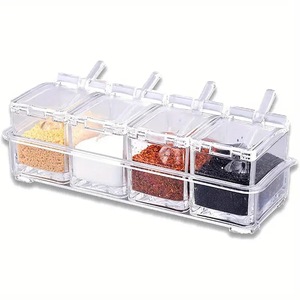 Four Compartment Transparent Pet <b>Plastic</b> Seasoning Container Set With Lidded Bottles For Kitchen Home Use Solid Seasonings - Product Image 4