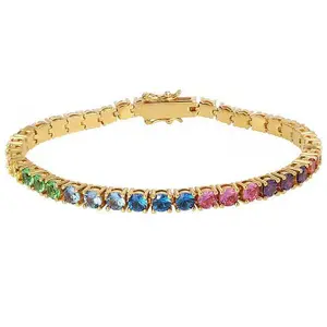 Women Luxury Jewelry London Jewel Rainbow Tennis Line Bracelet Classic Design AAA+ Round Cubic Zircon Diamond Tennis Bracelet