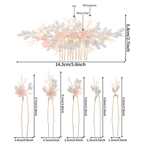 Ensemble de <span class=keywords><strong>coiffure</strong></span> de <span class=keywords><strong>mariée</strong></span> en fleurs d'argile rose blush et perles, accessoires de mariage floraux, peigne et épingles - Product Image 6