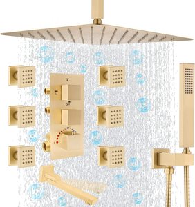 Sistema doccia con montaggio a soffitto a getto corporeo rubinetto doccia termostatico a 4 vie Set completo con 6 getti massaggianti per il corpo e rubinetto - Product Image 3