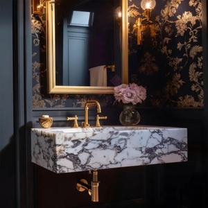 Lusso grande Calacatta Viola lavabo personalizzato in marmo lavandino da bagno Design elegante per l'arredamento della casa - Product Image 3