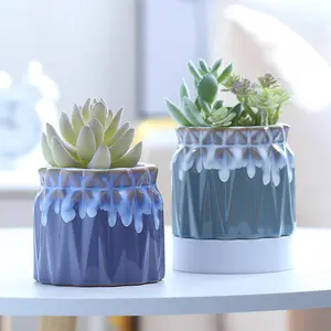 Creative Ceramic Fleshy Flowerpot Korean Flow Glaze Interior Tabletop Green Plant Small Pot Color Fresh Flowerpot Wholesale