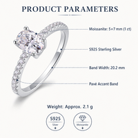 Bague ovale en moissanite en argent S925, un carat, sertie de quatre griffes, avec galerie ouverte sur l'épaule, bijoux de fiançailles pour femme