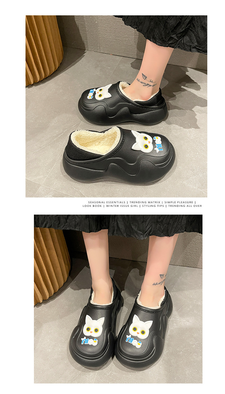 Fashion Waterproof Cat Cotton Slippers Women Winter Thick Soles Plush Slippers