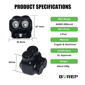 Barep 6awg-350kcmil 2 端口 600V UL 认证 PVC 电线快速绝缘连接器，用于控制箱中的电线连接 - Product Image 2