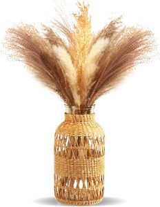 Vases à fleurs en <span class=keywords><strong>verre</strong></span> recouverts de rotin tissé à la main YULIN JIAFU pour l'herbe de la <span class=keywords><strong>pampa</strong></span>, <span class=keywords><strong>vase</strong></span> de style bohème artistique pour la décoration florale d'automne - Product Image 2