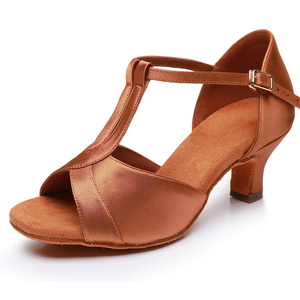 Bronce Satén T-band rendimiento de <span class=keywords><strong>baile</strong></span> tacones de <span class=keywords><strong>baile</strong></span> clase <span class=keywords><strong>Bachata</strong></span> Latin Salsa zapatos de <span class=keywords><strong>baile</strong></span> - Product Image 1