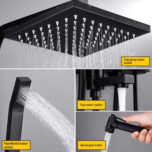 Robinet thermostatique en cuivre, ensemble de douche, noir mat, pomme de douche carrée, montage mural, motifs de pulvérisation, massage, pluie, bulles - Product Image 2